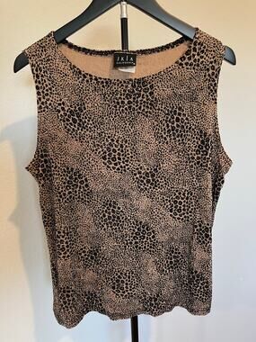 Vintage JKLA California Leopard Print Glitter Sleeveless Top Y2K Party Large